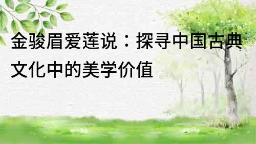 金駿眉愛(ài)蓮說(shuō)：探尋中國(guó)古典文化中的美學(xué)價(jià)值