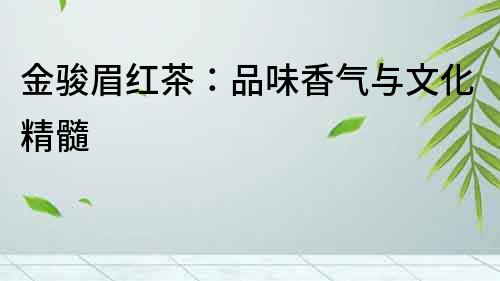 金駿眉紅茶：品味香氣與文化精髓
