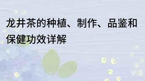 龍井茶的種植、制作、品鑒和保健功效詳解