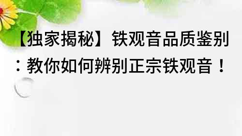 【獨(dú)家揭秘】鐵觀音品質(zhì)鑒別：教你如何辨別正宗鐵觀音！