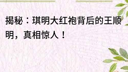 揭秘：琪明大紅袍背后的王順明，真相驚人！