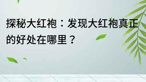探秘大紅袍：發現大紅袍真正的好處在哪里？