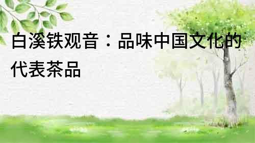 白溪鐵觀音：品味中國文化的代表茶品