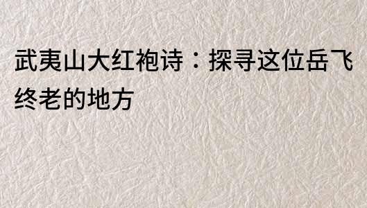 武夷山大紅袍詩：探尋這位岳飛終老的地方