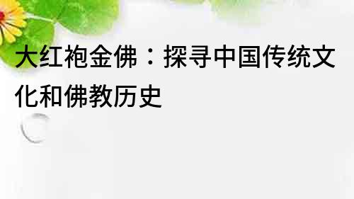 大紅袍金佛：探尋中國傳統(tǒng)文化和佛教歷史