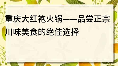 重慶大紅袍火鍋——品嘗正宗川味美食的絕佳選擇