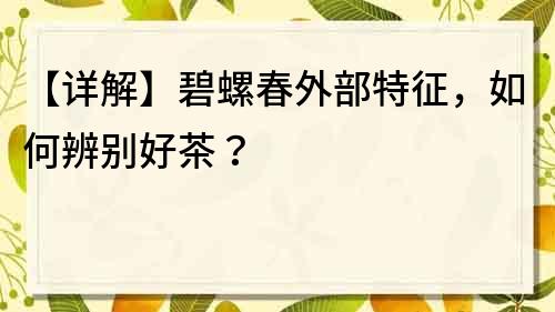 【詳解】碧螺春外部特征，如何辨別好茶？