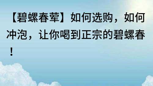 【碧螺春葷】如何選購，如何沖泡，讓你喝到正宗的碧螺春！