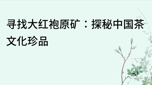 尋找大紅袍原礦：探秘中國茶文化珍品