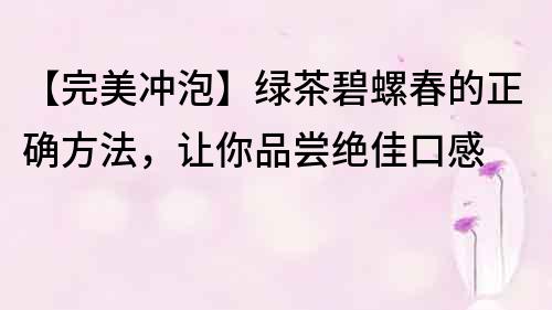 【完美沖泡】綠茶碧螺春的正確方法，讓你品嘗絕佳口感