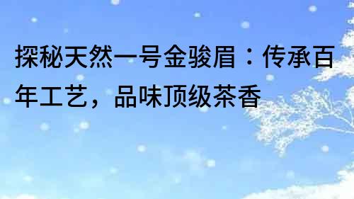 探秘天然一號金駿眉：傳承百年工藝，品味頂級茶香