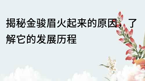 揭秘金駿眉火起來的原因，了解它的發展歷程