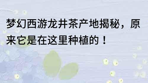 夢幻西游龍井茶產(chǎn)地揭秘，原來它是在這里種植的！