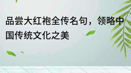 品嘗大紅袍全傳名句，領(lǐng)略中國傳統(tǒng)文化之美