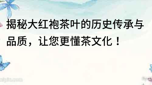 揭秘大紅袍茶葉的歷史傳承與品質(zhì)，讓您更懂茶文化！