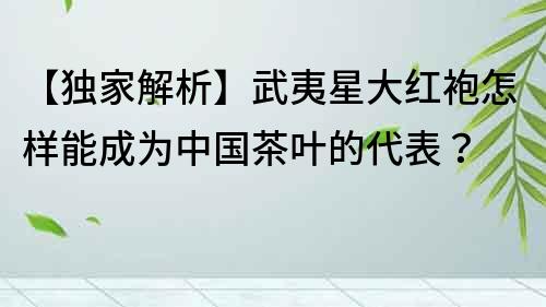 【獨家解析】武夷星大紅袍怎樣能成為中國茶葉的代表？