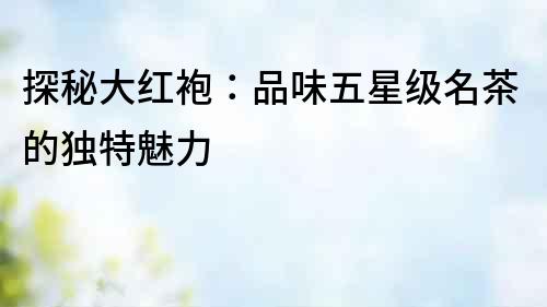 探秘大紅袍：品味五星級名茶的獨特魅力