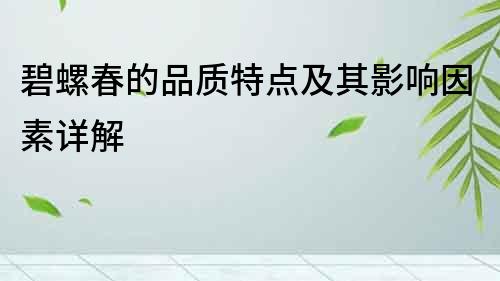 碧螺春的品質特點及其影響因素詳解