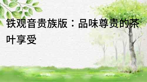 鐵觀音貴族版：品味尊貴的茶葉享受