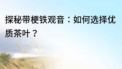 探秘帶梗鐵觀音：如何選擇優(yōu)質(zhì)茶葉？