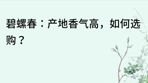 碧螺春：產(chǎn)地香氣高，如何選購？