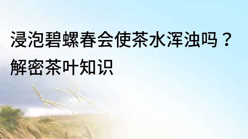 浸泡碧螺春會使茶水渾濁嗎？解密茶葉知識