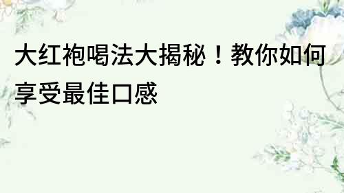 大紅袍喝法大揭秘！教你如何享受最佳口感