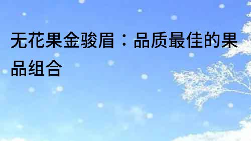 無花果金駿眉：品質最佳的果品組合