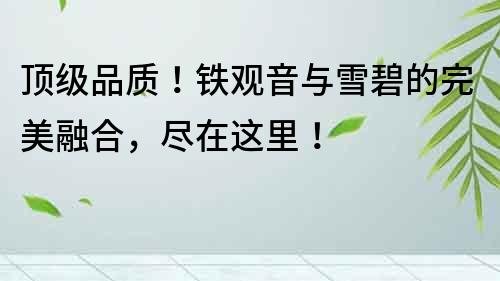頂級(jí)品質(zhì)！鐵觀音與雪碧的完美融合，盡在這里！