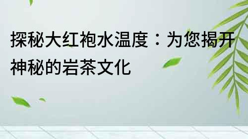 探秘大紅袍水溫度：為您揭開(kāi)神秘的巖茶文化