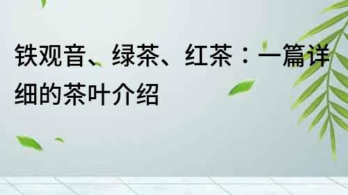 鐵觀音、綠茶、紅茶：一篇詳細的茶葉介紹