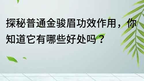 探秘普通金駿眉功效作用，你知道它有哪些好處嗎？