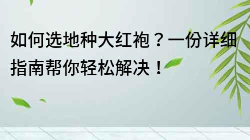 如何選地種大紅袍？一份詳細指南幫你輕松解決！
