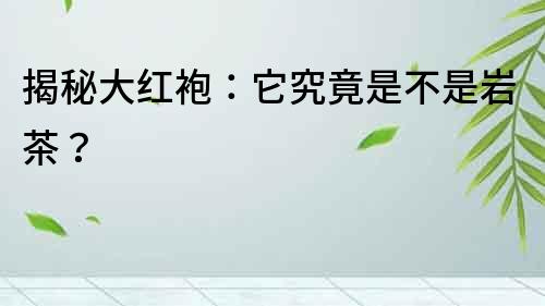 揭秘大紅袍：它究竟是不是巖茶？