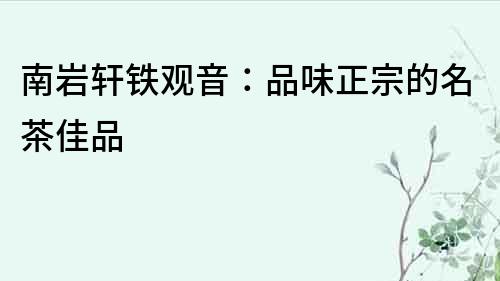 南巖軒鐵觀音：品味正宗的名茶佳品