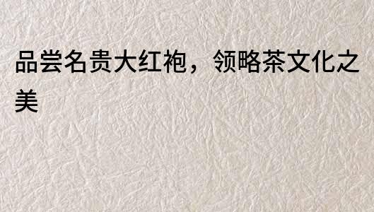 品嘗名貴大紅袍，領略茶文化之美