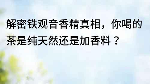 解密鐵觀音香精真相，你喝的茶是純天然還是加香料？