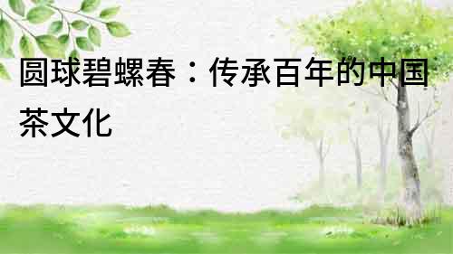 圓球碧螺春：傳承百年的中國茶文化