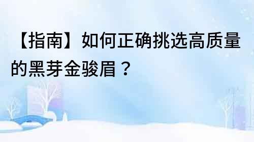【指南】如何正確挑選高質量的黑芽金駿眉？