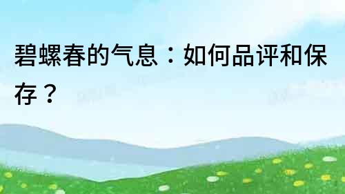 碧螺春的氣息：如何品評和保存？