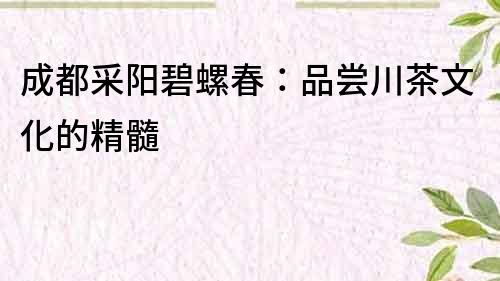成都采陽(yáng)碧螺春：品嘗川茶文化的精髓