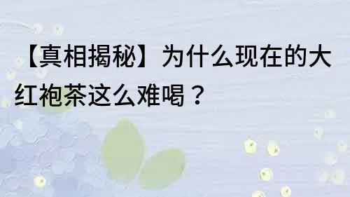 【真相揭秘】為什么現在的大紅袍茶這么難喝？