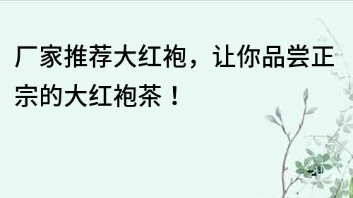 廠家推薦大紅袍，讓你品嘗正宗的大紅袍茶！