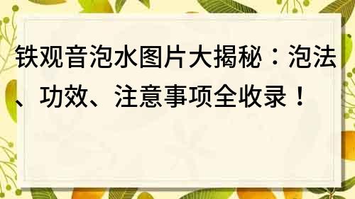 鐵觀音泡水圖片大揭秘：泡法、功效、注意事項全收錄！