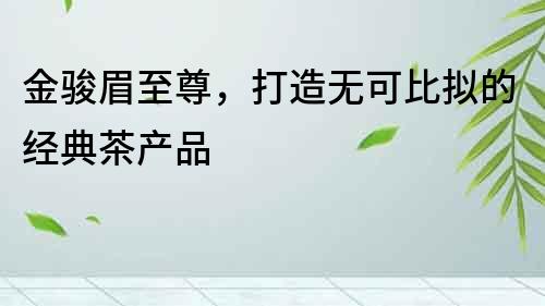 金駿眉至尊，打造無可比擬的經典茶產品