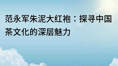 范永軍朱泥大紅袍：探尋中國(guó)茶文化的深層魅力