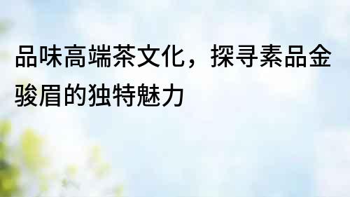 品味高端茶文化，探尋素品金駿眉的獨特魅力