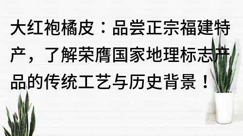 大紅袍橘皮：品嘗正宗福建特產(chǎn)，了解榮膺國(guó)家地理標(biāo)志產(chǎn)品的傳統(tǒng)工藝與歷史背景！