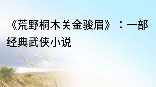 《荒野桐木關金駿眉》：一部經典武俠小說