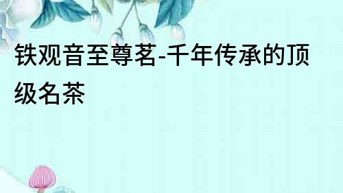 鐵觀音至尊茗-千年傳承的頂級名茶
